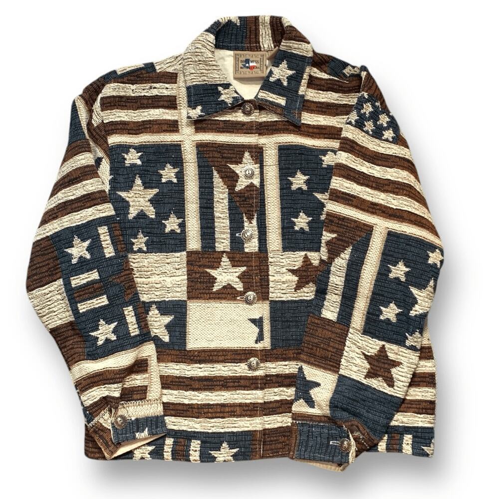 Vintage Star-Spangled Bomber Jacket - Blue, Brown, Cream - Picture 2 of 11
